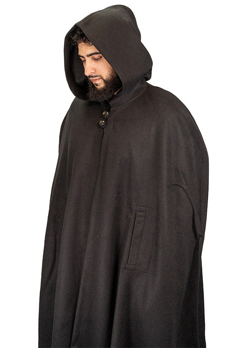 Black Hooded Wool Cloak