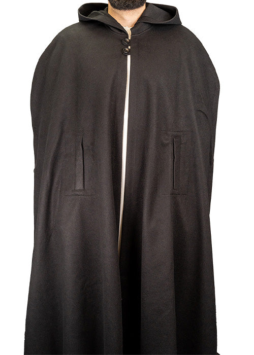 Black Hooded Wool Cloak