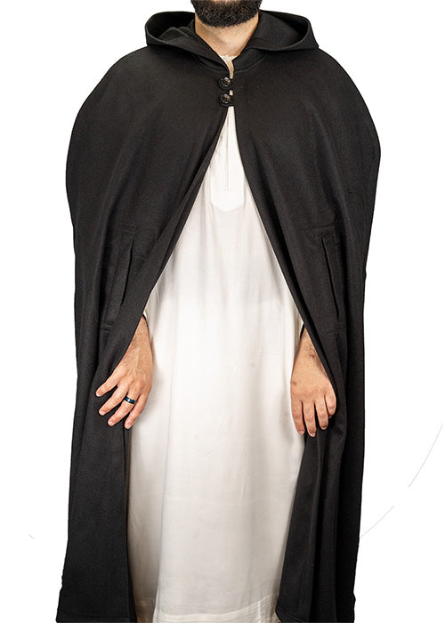 Black Hooded Wool Cloak