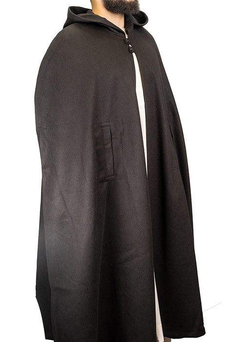 Black Hooded Wool Cloak